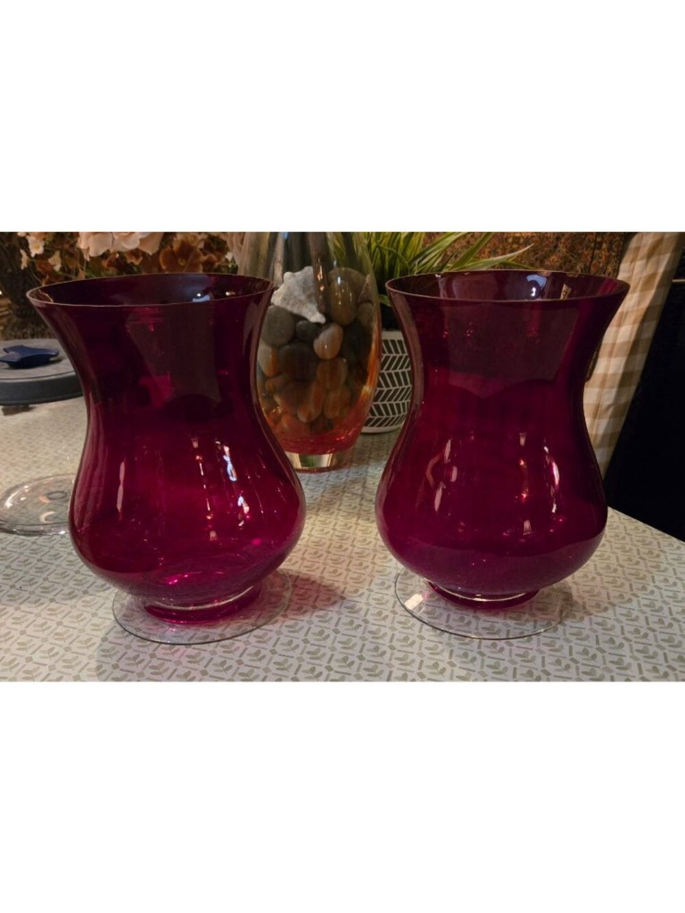 Pair Of Ruby Red Translucent Glass Vases Or Candle Holders